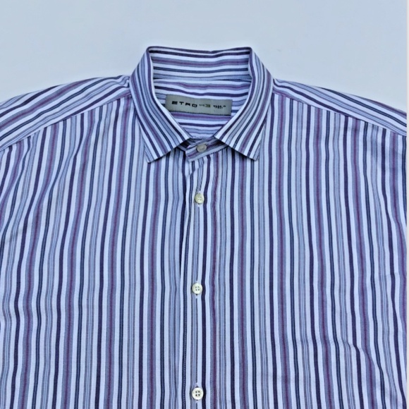 ETRO blue & purple striped cotton shirt  Sz 17-43 made in Italy 🇮🇹 - Picture 9 of 10